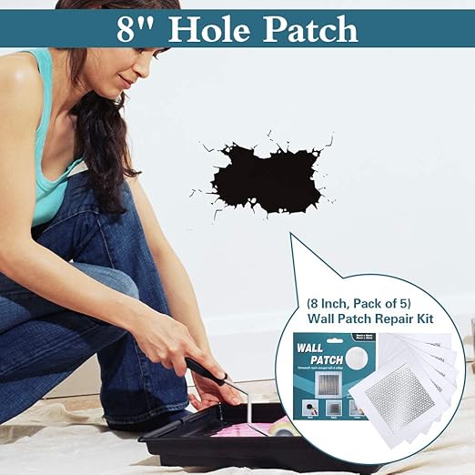 8'' by 8'' Wall Repair Patch, 5 Pcs Plasterboard Patch, Plaster Repair Kit, Safe Mend Plaster, Safemend Drywall Repair Adhesive, Filler for Walls Ceiling Hole, Self Adhesive Aluminum Mesh Wall Repair