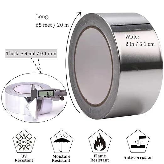 3PCS Aluminum Foil Duct Tapes Heavy Duty, Silver Metal Tape, Preminum Insulation Adhesive HVAC Tape (3.9mil,2"x65FT) High Temperature for Ductwork, Dryer Vent, Furnace, Patching Hot & Cold Air Ducts