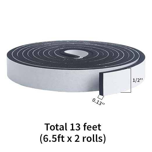 High Density Foam Tape - 1/2'' x 1/8'' x 13Ft Weatherproof Adhesive Prevent Condensation Heat Resistant Flame Retardant Weather Stripping Easy to Cut & Install & Remove for Car Doors Pipes Windows