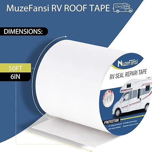 RV Roof Tape 6 Inch X 50 Feet 2Pack, UV & Weatherproof White RV Sealant Roofing Tape,Waterproof RV Flex Seal Tape for Camper Trailer Truck Stop Roof Window Boat Sealing Leak Repair