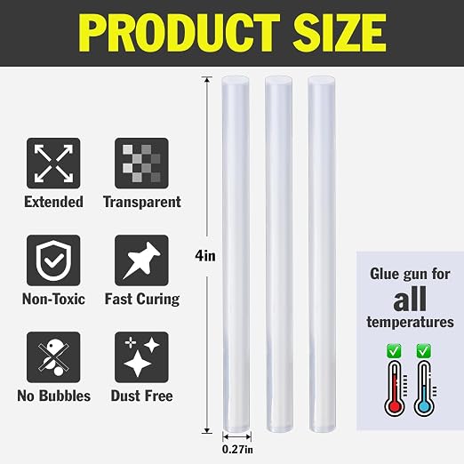 1000 Pack Mini Hot Glue Sticks, 4" Long x 0.27" Diameter Glue Sticks for Mini Glue Guns, Multipurpose for Wood, Metal, Glass, Plastic, Floral, Fabric, Leather, Foam, Floral