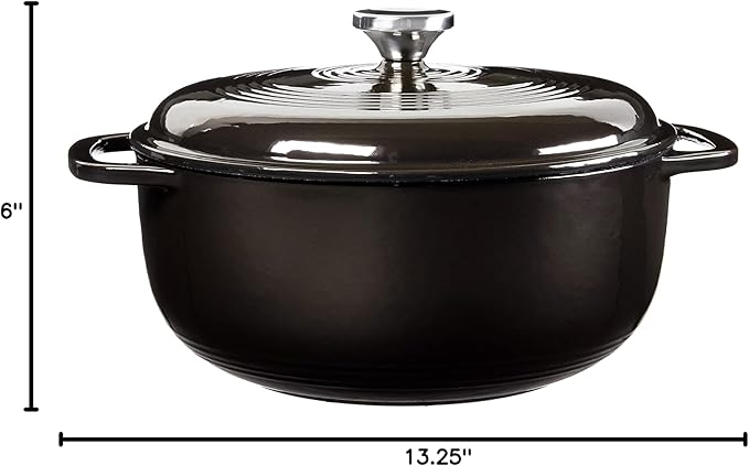 Lodge Essential Enamel Cast Iron Dutch Oven 6 Quarts - Perfect for Bread Baking, Braising, Marinating & Slow Cooking, Features Moisture-Sealing Lid & Dual Handles, Kitchen Essentials, Midnight Chrome