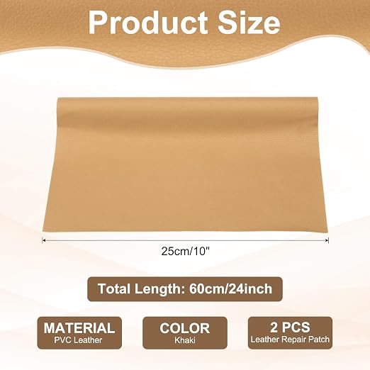 PATIKIL Leather Repair Patch, 2 Pack 10 x 24 Inch Self-Adhesive Vinyl Patch Furniture Tape Repair Kit for Sofas Couches Stools Chairs Cabinets Bags, Khaki