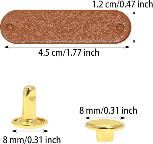 ONLYKXY Brown Small PU Leather Handmade Tag with Rivet Button for Knits,Universal Blank Label Cute Repair Patch Soft Crochet Tape with Holes for DIY Clothing,Sewing Stamping,Keychain (100)