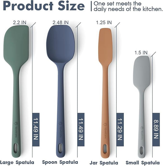 ChefAide 4 Pieces Silicone Spatula Set, Food Grade Rubber Spatula, Upgrade Strong Handle with Ergonomic Grip, Heat Resistant for Nonstick Cookware, Cooking