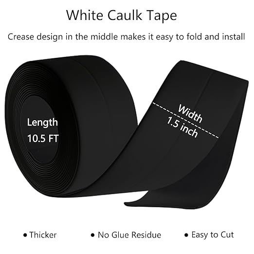 Black Caulk Tape Bath & Kitchen Caulking Tape Self Adhesive Waterproof, Toilet Sealant Tape, Bathtub Sealing Strip Tape for Bathroom Caulking Tape Shower Caulk Strip (1.5" x10.5Ft)