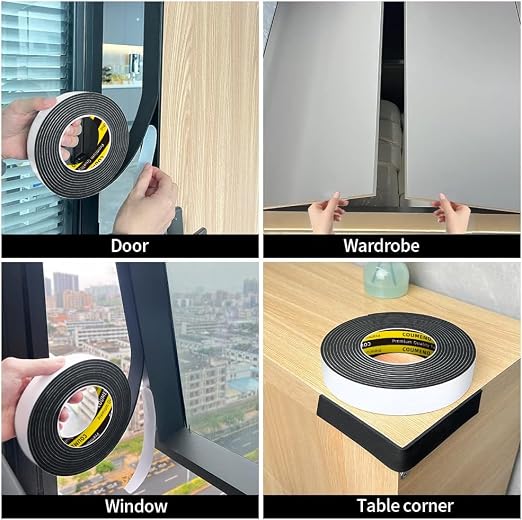 Single-Sided Adhesive EVA Foam Tape 2 Pack 1.8in x 16.4FT,Black Foam Weather Stripping,Door Seal & Window Insulation Tape,Waterproof Sound Proof Seal Strip for Doors,Garage Door/Gap Sealing