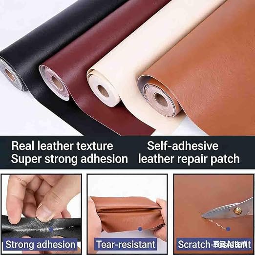 Leather Repair Patch Tape Kit, Self Adhesive Leather Repair for Furniture, Couch, Sofa, Car Seats,Office Chair,Vinyl Repair Kit (Dark Brown,19x40 inch)