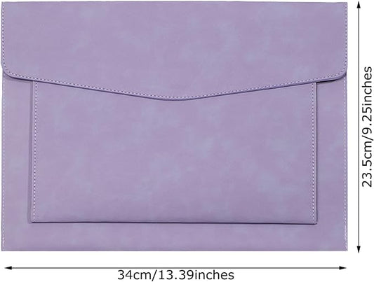 PU Leather A4 File Folder Document Holder with 2 Compartments Envelope Folder Case with Snap Closure for Receipt Contract (Purple)
