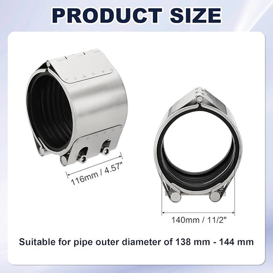 HARFINGTON Pipe Repair Clamp 5-1/2" OD 138mm-144mm 304 Stainless Steel Leak Sealer Emergency Pipe Repair for Plastic Metal Tubing Water Gas Oil Lines, Silver