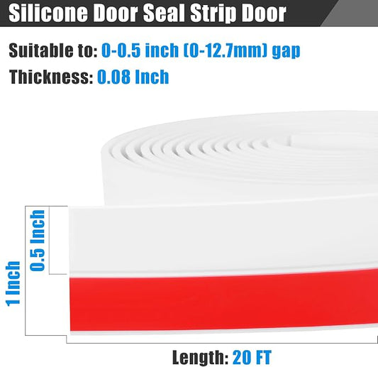Draft Seal Tape for Doors and Windows 1 in x 20 Ft Silicone Weather Stripping Extra Thick 2mm Door Seal Strip with Strong Adhesive Draft Insulation Stopper Side Seal - White