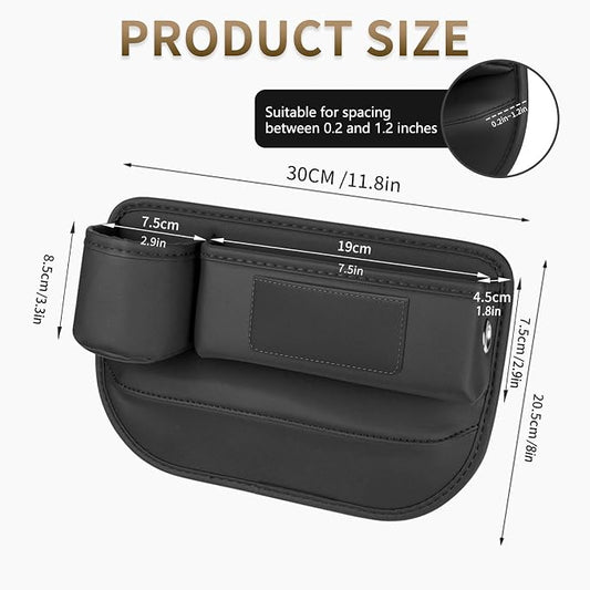 Kwak's Car Seat Gap Filler Organizer 2pcs – Fits 0.2“–1.2” Seat Gaps, Premium PU Leather Seat Gap Plug for Car SUV Truck, Stops Phone/Keys from Dropping, Extra Cup Holder for Car (Black)