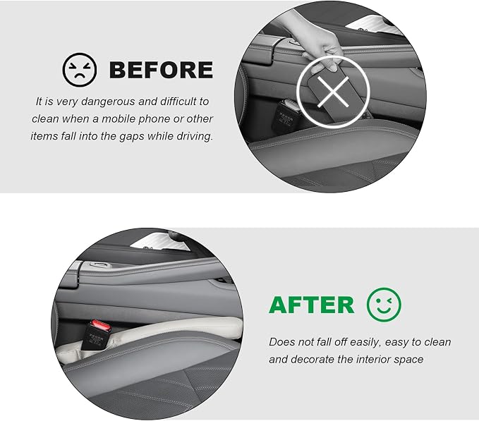2PCS Leather Car Seat Gap Filler, No-Drop Seat Side Gap Plug Crevice Blocker with Securing Strap, Elastic Filler Block The Gap Between Seats & Console for Truck SUV Sedan (Beige)