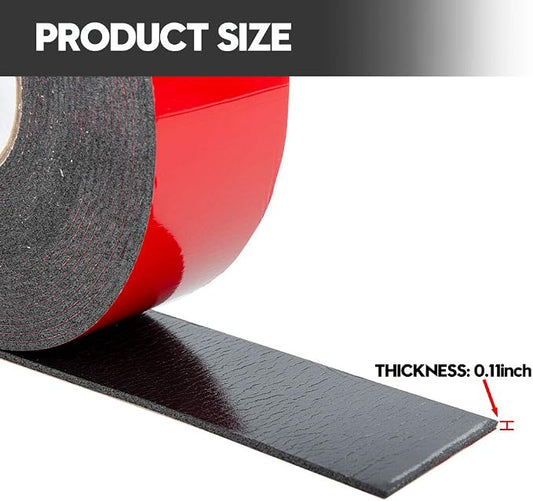 Double Sided Foam Tape 2.36In x 33FT 2 Pack, Mounting Tape Heavy Duty, Strong Adhesive Weatherproof Seal Strips for DIY Craft Picture Poster, Car & Gap Filling Mountings, Home Office Decor (Black)