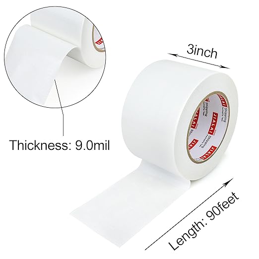 Wide Duct Tape 3 Inch, Industrial Grade 30Yards (90 ft) Wide Tape Duct, 9 Mil Heavy-Duty, Waterproof, Strong, Flexible, No Residue, for Crafts & Home Improvement (White, 3'' x 90ft)