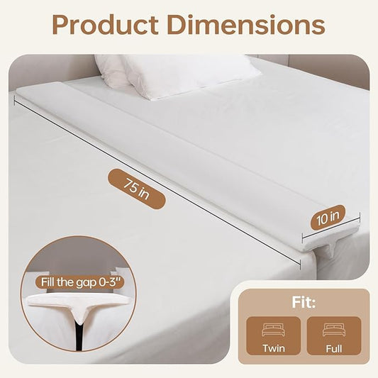 ENITYA 75" x 10" Split King Gap Filler for Adjustable Bed, Twin to King Converter with Removable Washable Cover, Bed Bridge for Guest Stayover/Hotel/Family Room Vacation, Easy Install, White