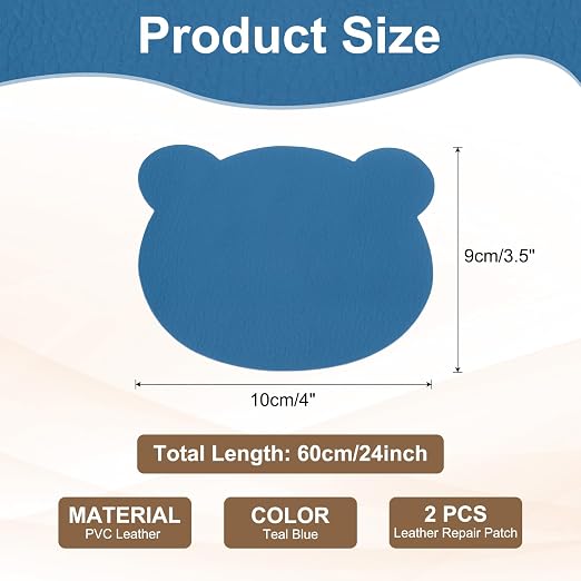 PATIKIL Leather Repair Patch, 2 Pcs 4 x 3.5 Inch Self-Adhesive Vinyl Patch Furniture Tape Repair Kit for Sofas Couches Stools Chairs Cabinets Bags, Teal Blue