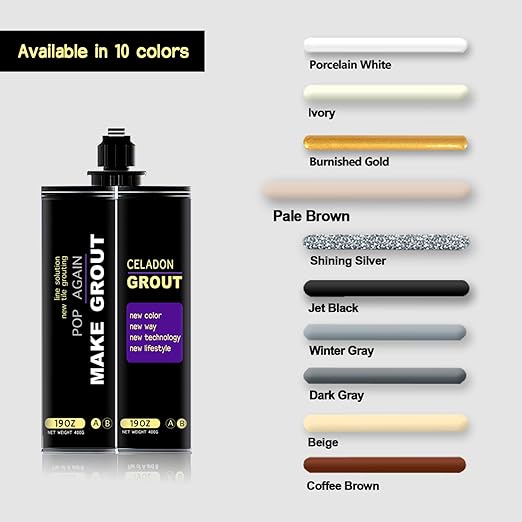 Epoxy Grout Pale Brown 13.5 fl oz |Water & Stain Resistant & Zero Maintenance|1:1 Auto-Mix Technology|24hr Ready-to-Use|Perfect for Shower Kitchen Pool | 10 Pearl Finishes for Tile & Stone