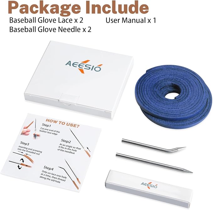 Softball Baseball Glove Lace, Mitt Lace Repair Kit Includes 2 Leather Laces and Lacing Needle for Catcher's Glove