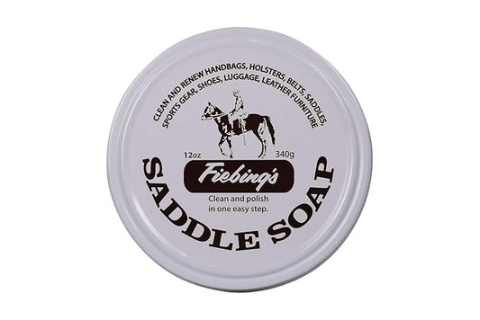 Fiebing's White Saddle Soap for Leather (12 oz Tin) - Cleaner & Conditioner to Soften, Protect & Restore Leathercraft - Soap for Car Seat, Couch, Shoe, Purse, Boot, Bag, & Saddles
