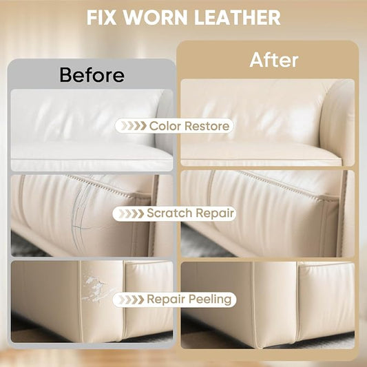 Leather Recoloring Balm for Faded Leather - Leather Repair Balm & Color Restorer for Couch, Car Seats, Furniture & Vinyl, 10OZ (Beige)