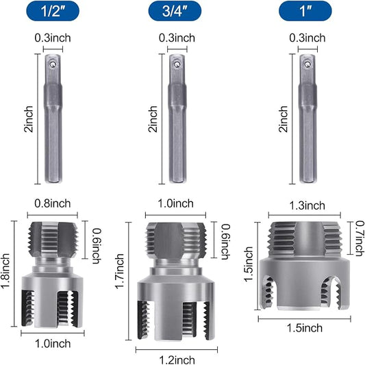 3PCS PVC Pipe Threader Kit - Dual-Function Internal & External Pipe Threading Tool for 1/2"& 3/4" & 1" PVC/Plastic Pipes