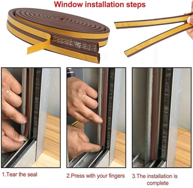 CloudBuyer Door & Window Weather Stripping, Soundproof Insulation Seal Strip with Self-Adhesive Rubber Collision Protection, 16.5 Ft (Brown)