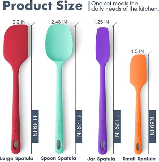ChefAide 4 Pieces Silicone Spatula Set, Food Grade Rubber Spatula, Upgrade Strong Handle with Ergonomic Grip, Heat Resistant for Nonstick Cookware, Cooking