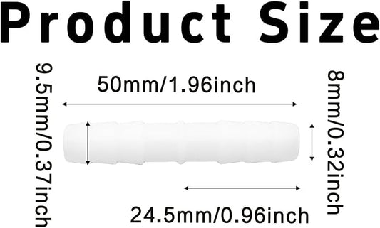 6Pcs 5/16" x 5/16" Plastic Hose Barb Fittings, Barbed Splicer Mender Joint Adapter Union Connectors for Aquarium, Household, Fuel, Gas, Liquid, Air Hose Repair
