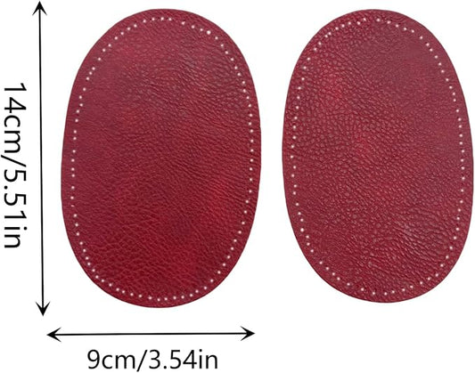 BeeSpring 2 Pieces Pu Leather Patch Sew on Patches Repir Elbow Knee for Clothes Clothing Accessories - Dark Red