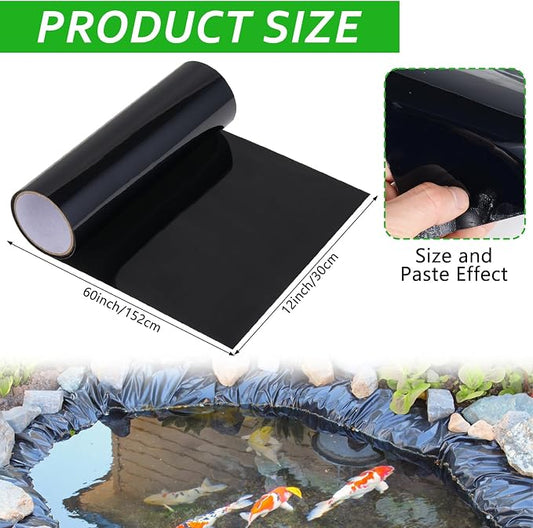 60”x 12” Pond Liner Seam Tape Single Sided PVC Waterproof Adhesive Tape for EPDM Liners Waterproof Pond Repair Kit Thickened Peel and Stick Seam Tape for Outdoor Roof Garden Cover Patch Repair