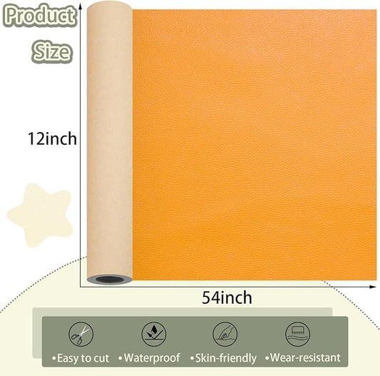 Leather Repair Patch for Furniture, 12×54 Inch Self Adhesive Leather Repair Tape, 1 Roll Vinyl Leather Repair Kit for Sofa Jackets Couches Handbags Kitchen Stools Luggage (Orange)