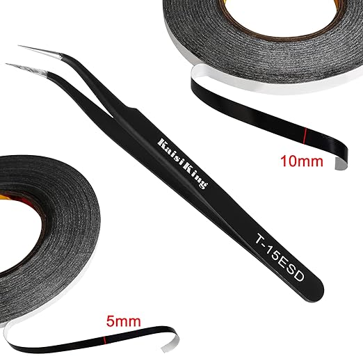 Kaisiking 10mm x 50M LCD Repair Tape for Phone Screen, Adhesive Tape with 1 Tweezers for Cell Phone, iPad, Tablets, Laptops, Camera