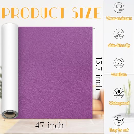 Self-Adhesive Leather Repair Tape Kit, 15.7×47 Inch Deep Purple Large Leather Patches for Furniture, Leather Couch Patch Peel and Stick for Sofas, Office Chairs, Car Seats