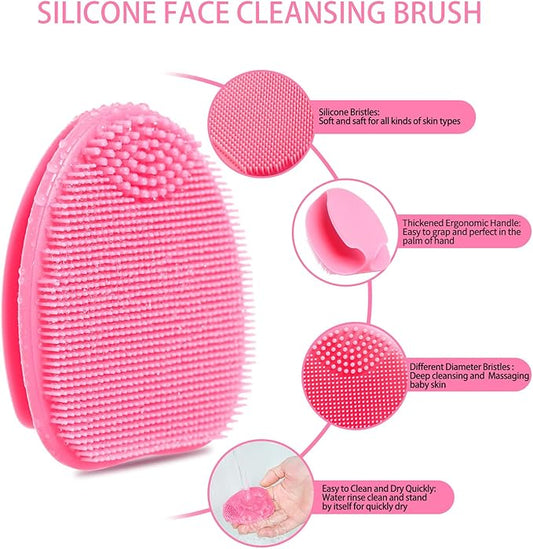 REVEX Face Scrubber,2Pcs Silicone Face Scrubber for Women Men,Face Exfoliator Brush, Manual Facial Cleansing Brush,Exfoliating Pore Scrubber for Sensitive Skin.(Pink+Purple)