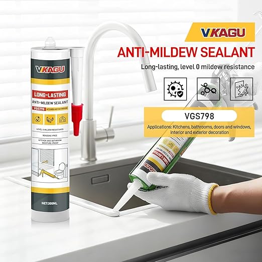 VGS 798 Professional Silicone Sealant Caulk 10.15 Oz Cartridge, 4 Pack – for Kitchen & Bathroom, Clear, Flexible & Durable Waterproof Sealant