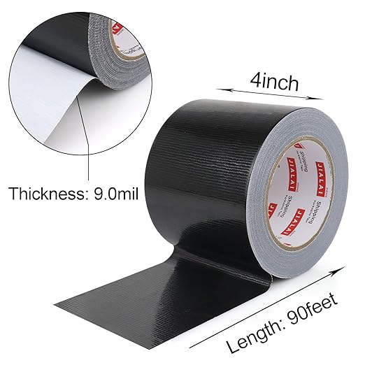 Wide Duct Tape, Industrial Grade 30Yards (90 ft) 4 Inch Black Tape, 9 Mil Heavy-Duty, Waterproof, Strong, Flexible, No Residue, for Crafts & Home Improvement (Black, 4'' x 90ft)