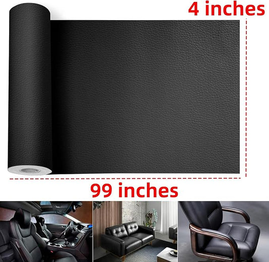 Leather Repair kit for Furniture,4 x 99 inches Self Adhesive Tape,Vinyl Repair kit Stickers,Leather Repair kit car Interior,Leather Patches,Leather seat Repair kit for Cars,Sofa,Couch(Black)