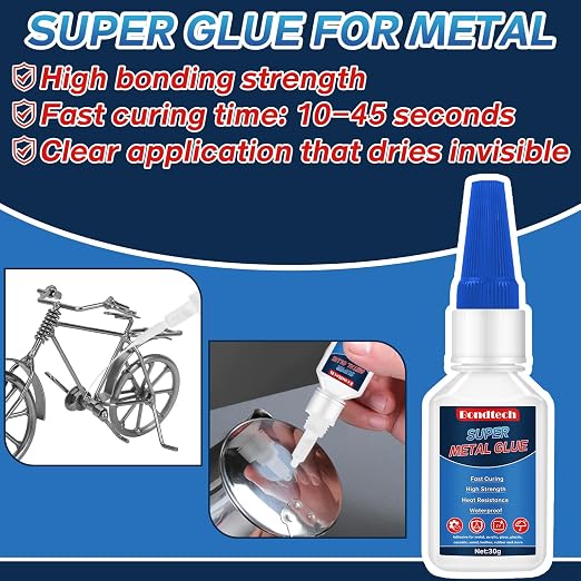 Metal Glue 30 g, Super Glue for Metal, Instant Clear Adhesive for Steel, Zinc, Aluminum, DIY and More, Waterproof, Heat-Resistant, with Anti-Clog Cap (Clear, 30 Grams * 1 Pack, Metal Glue)