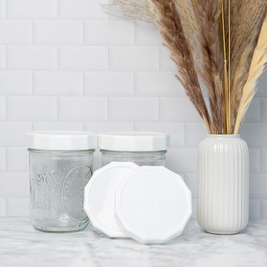 Jarware White Mason Jar Lids, Set of 4 Wide Mouth Plastic Lids for Mason Jars