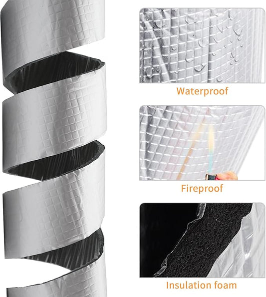 DOBTIM Foam Foil Pipe Insulation Wrap, Reflective Foil Insulation Tape Self Adhesive with High Resilience for Pipe Insulation Wrap 16 Ft Long x 3 Inch Wide x 3/8 Inch Thick