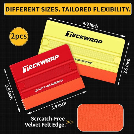TECKWRAP Felt Squeegee for Vinyl Wrap, Scraper Tool with 2 Hardness Options for PPF, Tint & Decals, Inkjet Vinyl Sticker Paper & Wallpaper (Yellow Soft/Red Hard)