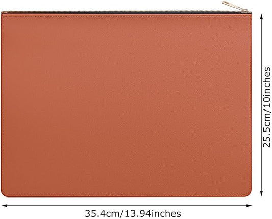 PU Leather A4 File Folder Zipper Document Holder Envelope Folder Case for Receipt Contract (1, Brown)