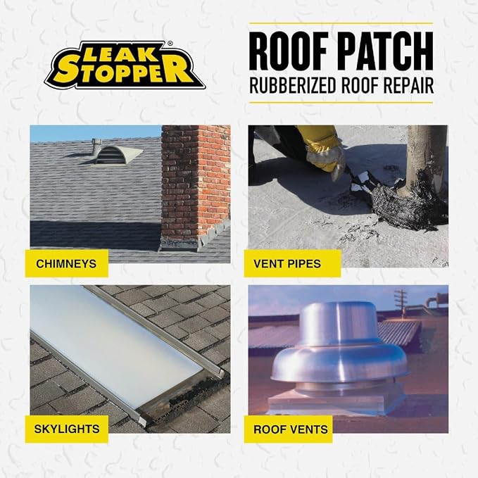 Gardner-Gibson Leak Stopper Rubberized Roof Patch 1 Gallon | 100% Flexible Instant Sealant for Built-Up Roofs, SBS Modified Roofs, Metal Roofs & Many Other Surfaces | 10 Years Warranty | Black |