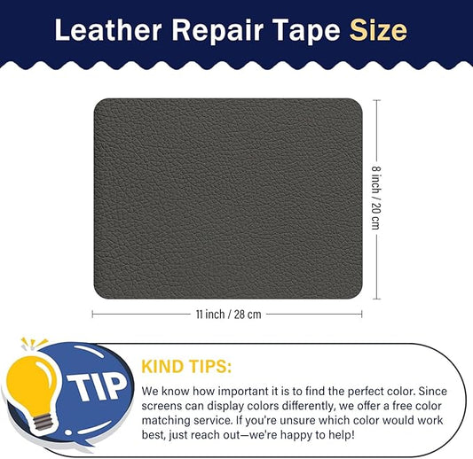 Zenyao Leather Repair Patch Tape - Self Adhesive Leather Repair Kit for Car Seat Furniture, Heavy Duty Vinyl Repair Patch for Couch Sofa, Waterproof Fix for Tears, 8x11 Inch Sheet, 2 Pieces, Dark Grey