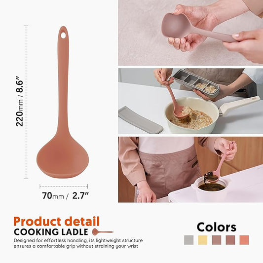 Platinum Silicone Cooking Ladle for Baking, Scraping & Mixing, 100% Food Grade Colorful Silicone Kitchen & Serving Utensils, Heat Resistant, Non-Stick Cookware - 8.6 inch Indie Pink