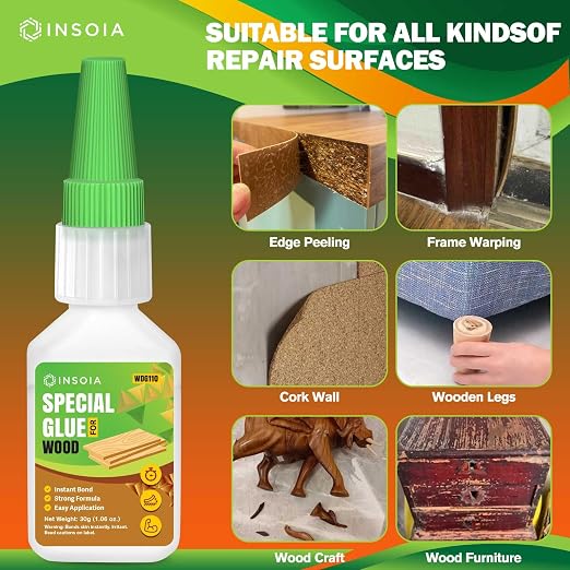 Wood Glue, 30g Clear Woodworking Adhesive for Furniture Repair and DIY Crafts – Super Instant Glue, Fast-Drying, Waterproof, Heavy-Duty Bonding for Carpentry Projects