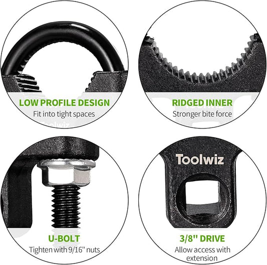 Toolwiz Inner Tie Rod Removal Tool - 3/8” inch Universal Low Profile Tool 30-42mm with Non-Slip Teeth for Easy Inner Rod Removal and Installation, U-Wrench for Car Truck Vehicle Automotive Repair
