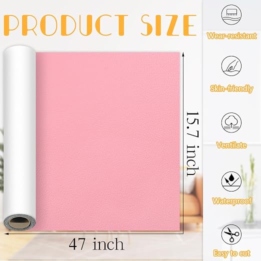 Pink Leather Repair Tape, 15.7×47 Inch Self-Adhesive Leather Repair Patch for Couch, 1 Roll Vinyl Leather Repair Kit Leather Patches for Handbags, Car Seat, Office Chairs