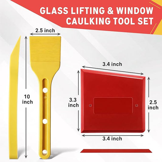 Feekoon Plate Glass Lifting Tool & Silicone Caulk Finishing Set, Window Glazing Positioning and Caulk Shaping Tools, for Window, Door & Panel Installation